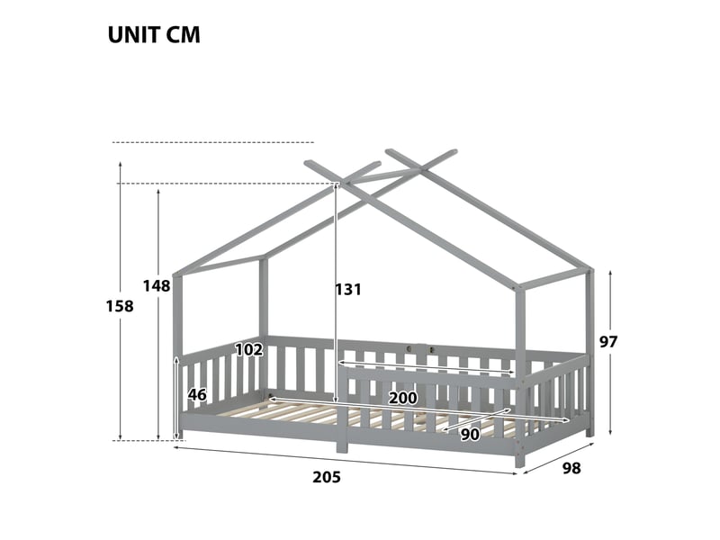  Lit cabane 90x200cm coloris gris lit enfant gris - Conforama C