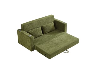 Canapé-lit 2 places en velours vert, canapé convertible pour petit espace, avec ports usb et rangements latéraux, 153 x 77 x 65 cm