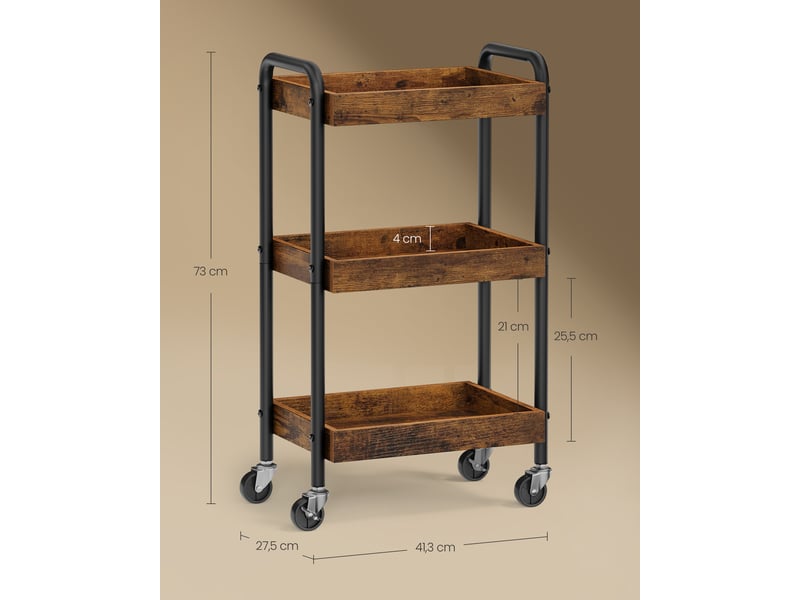 Chariot de rangement à roulettes 3 niveaux, desserte de cuisine, meuble de rangement, 41,3 x 27,5 x 73 cm, marron  - Conforama D