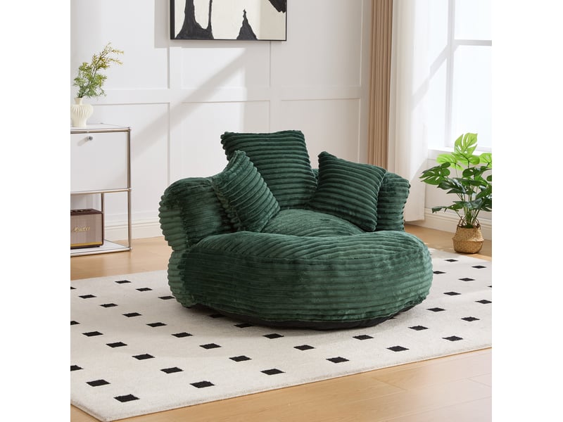  Fauteuil 108x108x52 cm, avec 3 coussins, revêtement en velours côtelé vert émeraude, dossier haut enveloppant, sans montage  - Conforama D