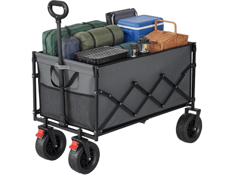  Chariot de transport pliable extérieur jardin 55 x 91 x 98 cm capacité 200 l 4 roues robustes en plastique gris tourterelle 12_0012791  - Conforama A