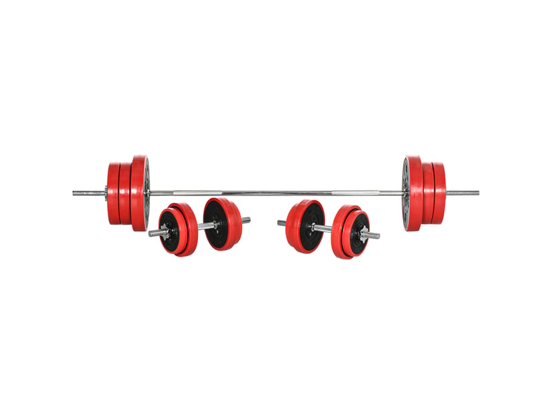  Ensemble haltères et disques, 65 kg au total, pour entraînement à domicile, en métal, sable de fer et caoutchouc, rouge  - Conforama B