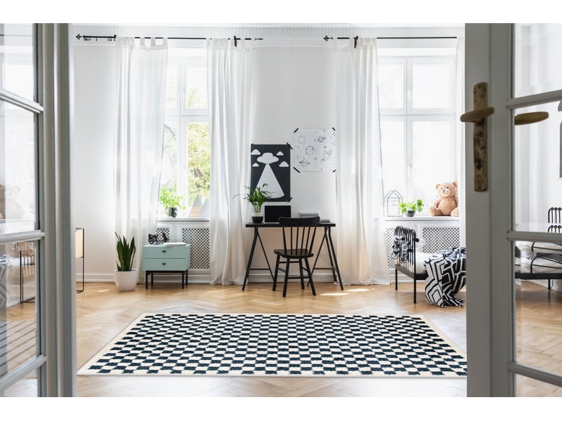 Tapis à poil haut doux et confortable bleu 160 x 213 cm  - Conforama C