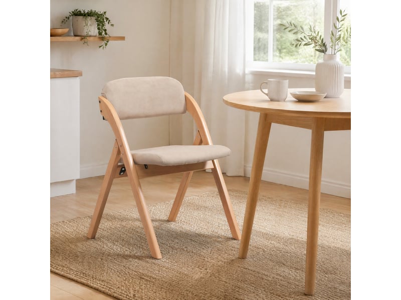  Lot de 2 chaises de salle à manger pliantes,avec coussins,bois,kaki  - Conforama B