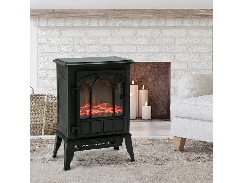  Cheminée électrique sur pied noire 10002000 w, effet flamme led réglable  - Conforama D