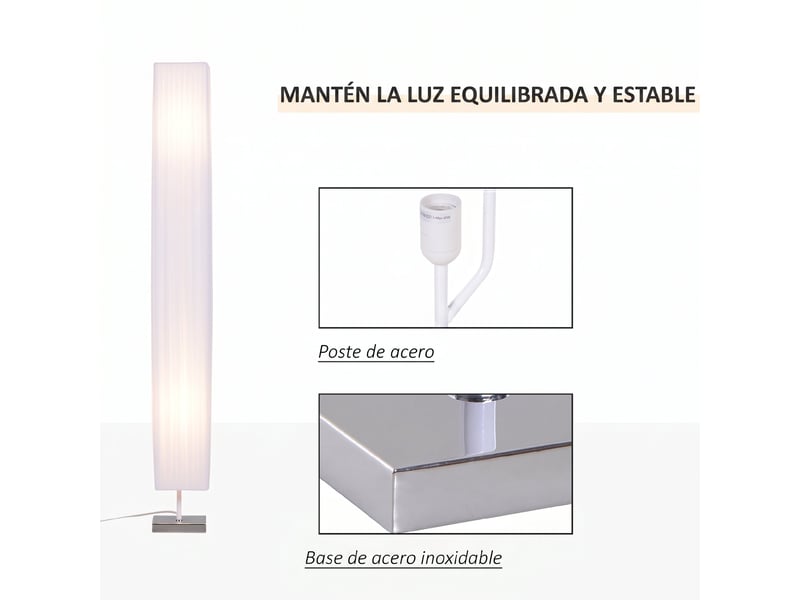  Lampadaire avec 2 douilles e27, abat-jour en tissu, interrupteur au pied, base en acier inoxydable, blanc  - Conforama E