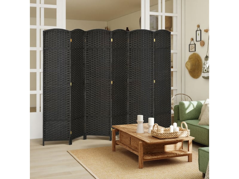  Paravent de séparation d'intérieur pliable à 6 panneaux tressés, 240x170 cm, noir  - Conforama C