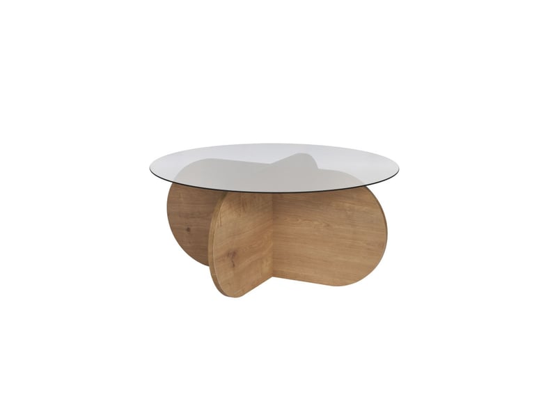  Table basse de salon en verre trempé et bois mdf mélaminé chêne saphir et fumé 75 x 75 x 35 cm  - Conforama A