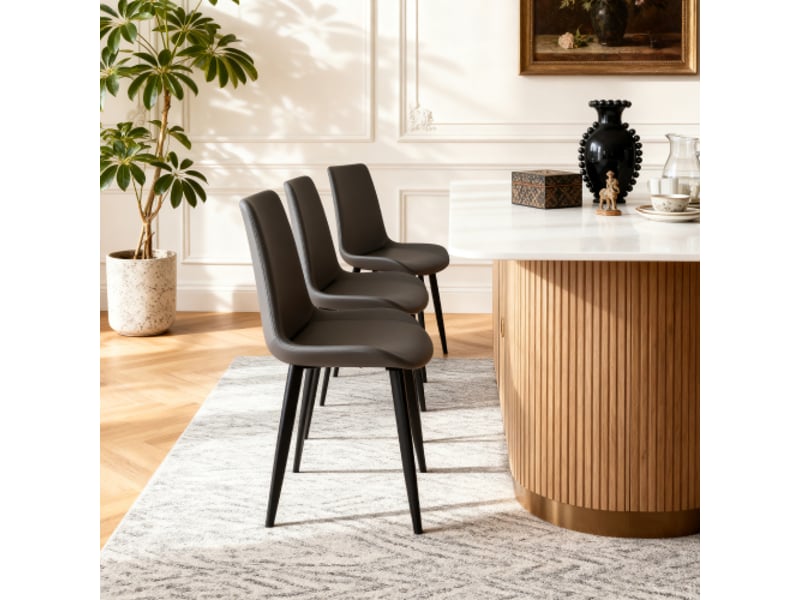  Chaises modernes de salle à manger en simili cuir gris, pieds acier carbone – lot de 4 – maisonrestoconférence  - Conforama E