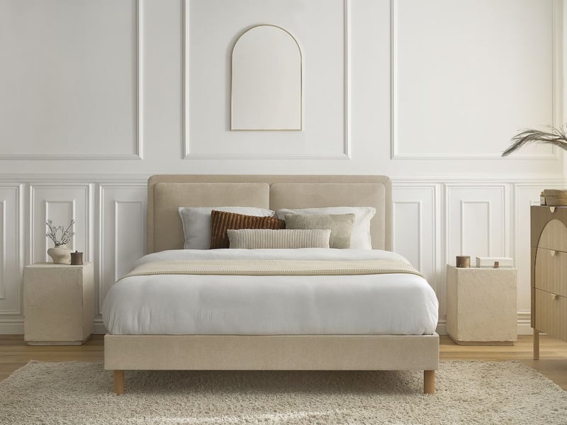  Bobochic lit mara tissu texturé avec lattes massives beige 140x190 MARA - Conforama B