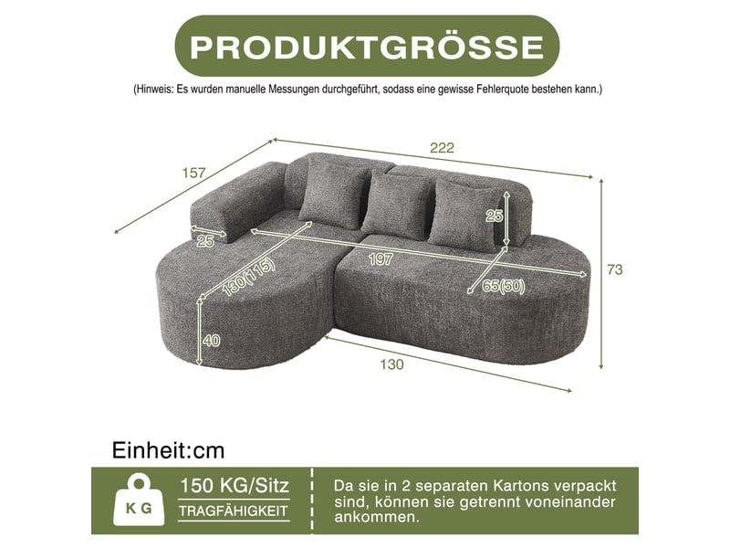  Canapé d’angle 3 places gauche design arrondi anthracite, mousse douce, tissu couleur gris, design simple  - Conforama C
