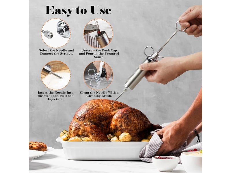  Seringue alimentaire de 60 ml, injecteur de viande en acier inoxydable, seringue à marinade avec 3 aiguilles et 2 brosse de nettoyage NO Commercial reference - Conforama D