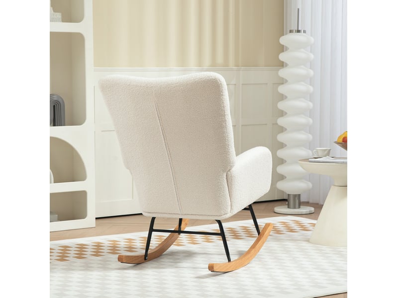  Fauteuil à bascule en tissu bouclette crème blanche avec accoudoirs  - Conforama D