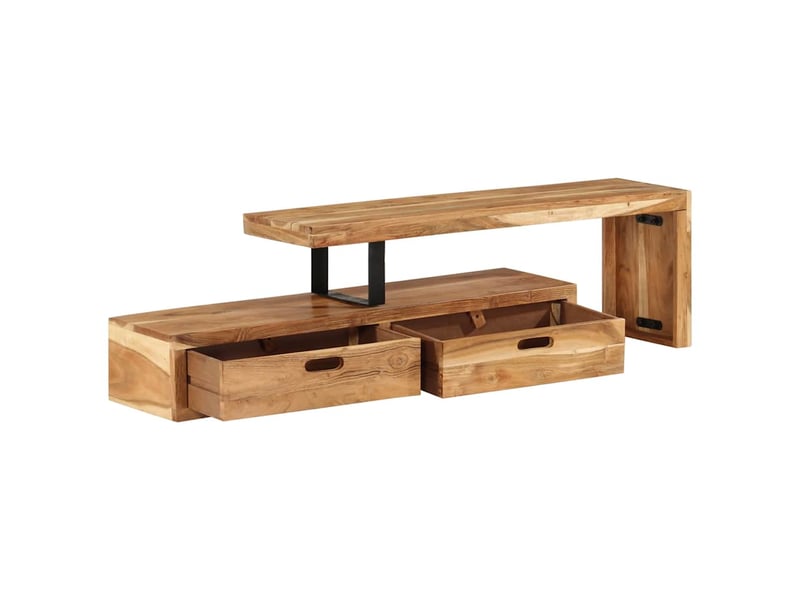  Meuble tv - banc tv - meuble de rangement (118-200) x 30 x 40 cm bois massif d'acacia  - Conforama C