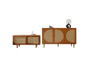 Ensemble buffet rotin pour salon, commode associée au meuble à chaussures, style rustique, rangement organisé