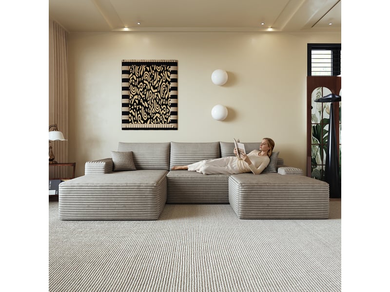 Canapé d'angle, canapé modulable, livré monté, design moderne, 270 cm, pour salon, chambre, appartement, assise profonde, camel - Conforama A