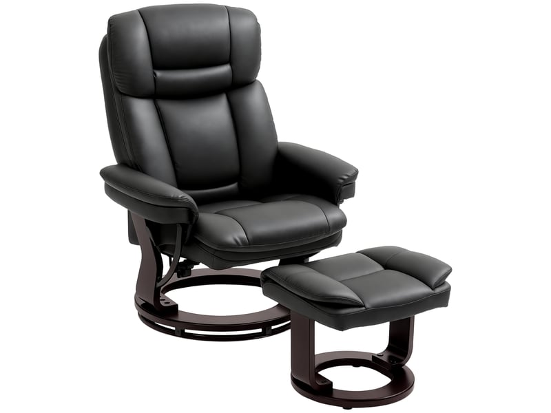  Fauteuil inclinable avec repose-pieds, fauteuil réglable, revêtement en similicuir, fauteuil rembourré avec dossier rabattable, noir  - Conforama A