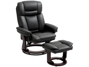 Fauteuil inclinable avec repose-pieds, fauteuil réglable, revêtement en similicuir, fauteuil rembourré avec dossier rabattable, noir