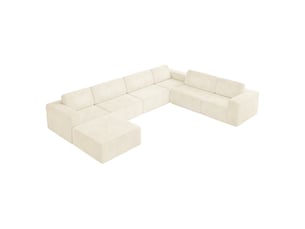 Canapé modulaire panoramique 7 places ouvert à gauche,velours côtelé,1 pouf,canapé compressé pour grand salon,404x303x82cm,beige