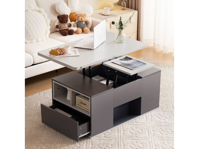  Table basse relevable rectangulaire gris - 51x100 cm panneau de particules table basse gris - Conforama B