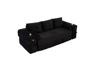 Canapé droit compressé convertible <strong>MAISENTIEL</strong> <strong></strong> 3 places Velours côtelé noir