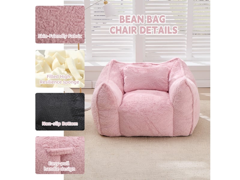 Fauteuil poire modenvie rose en fausse fourrure avec coussin et mousse déchiquetée 123 x 97 x 73 cm  - Conforama E