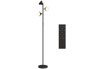 Lampadaire à 3 têtes d'éclairage orientables indépendamment, télécommande et minuterie, en acier et plastique, ø 25 x 170 cm, noir