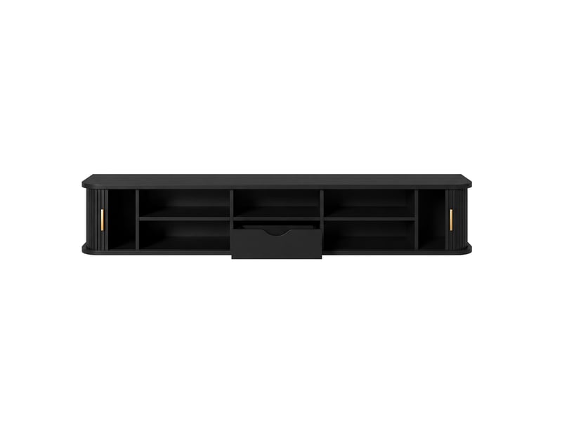  Meuble tv mural 175x30x30 cm avec led et portes coulissantes, noir  - Conforama E