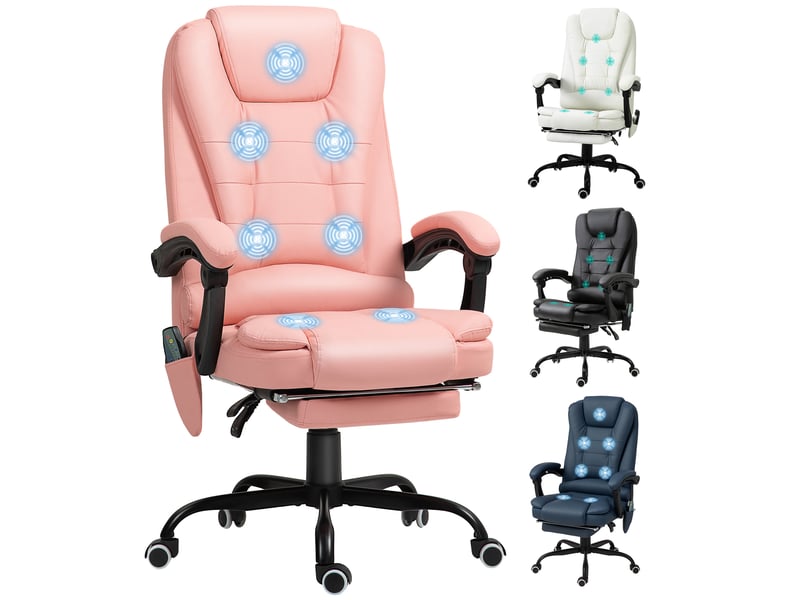 Fauteuil de bureau avec 7 points de massage, repose-pieds rétractable, hauteur réglable, télécommande et revêtement en tissu pu rose - Conforama A