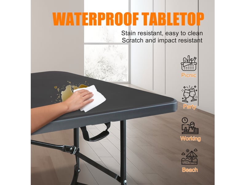 Table de jardin pliante 180 cm noire en plastique et métal, avec poignée de transport pour vos réceptions - Conforama E