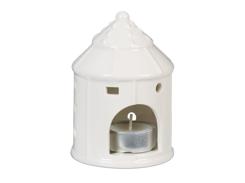  Photophore en forme de maison ambiance cosy déco intérieur 18 x 12 x 12 cm en porcelaine blanche 13_0015175  - Conforama C