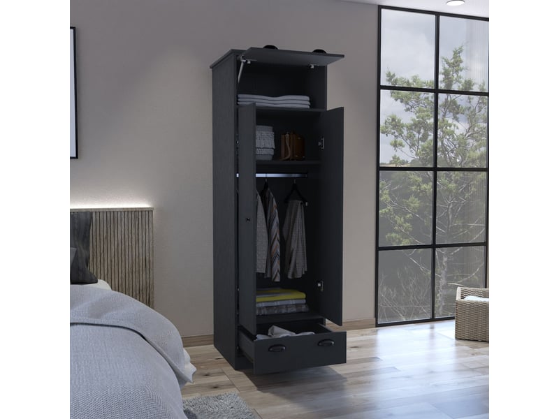  Armoire falkland de 179 cm avec 1 tiroir et penderie, wengé  - Conforama D