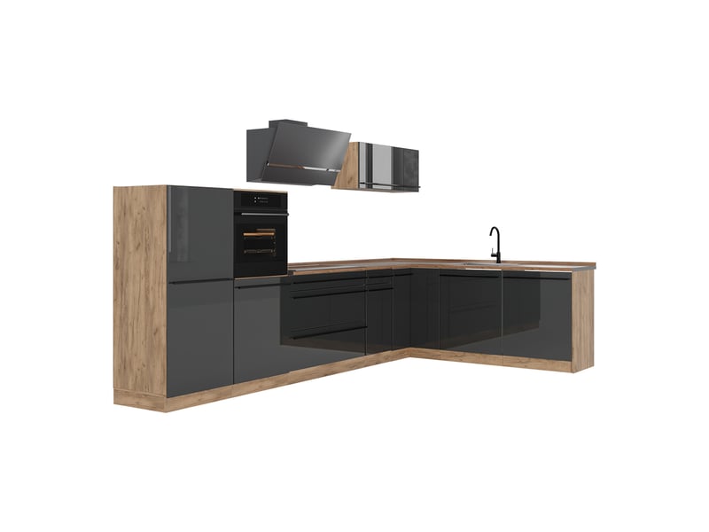  Vicco cuisine en angle, anthracite haute brillancechêne doré, 347 x cm sans plan de travail  - Conforama A