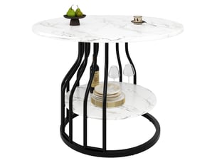 Table de salle à manger ronde 4 personnes avec rangement 80×80×76 cm en mdf effet marbre noir