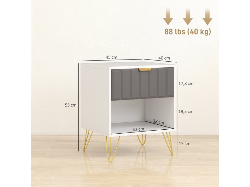 Table de chevet table d'appoint 45 x 40 x 55 cm rangement tiroir ouverture aisée design épuré salon chambre en mdf blanc 21_0003765  - Conforama B