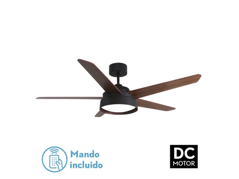  Ventilateur de plafond fabrilamp lebeche dc marronnoyermarronchêne 5 pales 132 cm 6 vitesses led 25 w télécommande 180791536 - Conforama C