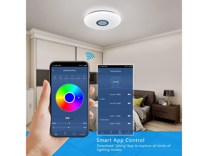  Plafonnier led avec haut-parleur bluetooth, bruit blanc et sons apaisants, avec télécommande et contrôle par application, 24 w ø 30 cm  - Conforama B