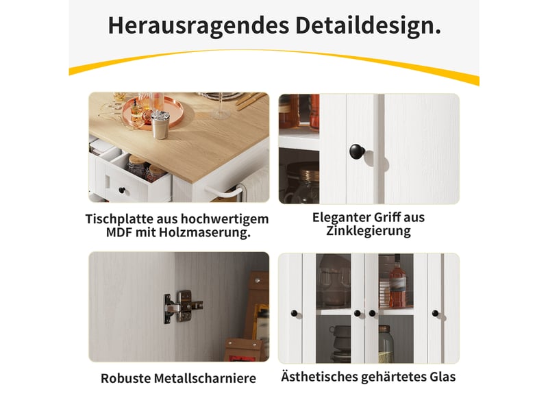  Desserte de cuisine avec plateau rabattable, tiroir, étagères réglables et rangements latéraux en mdf pour cuisine  - Conforama E