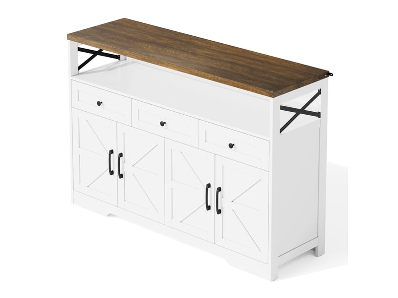  Buffet de salle à manger 140 cm avec rangement, 3 tiroirs et portes, style campagne blancmarron  - Conforama E