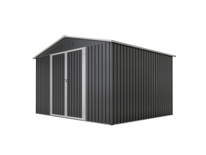  Grand abri de jardin en métal 300 x 252 x 191 cm, espace de rangement 6,91 m² avec double porte verrouillable, toit à deux pentes, gris Luxe haut de gamme - Conforama A