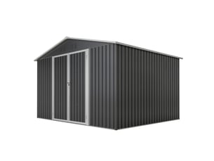 Grand abri de jardin en métal 300 x 252 x 191 cm, espace de rangement 6,91 m² avec double porte verrouillable, toit à deux pentes, gris
