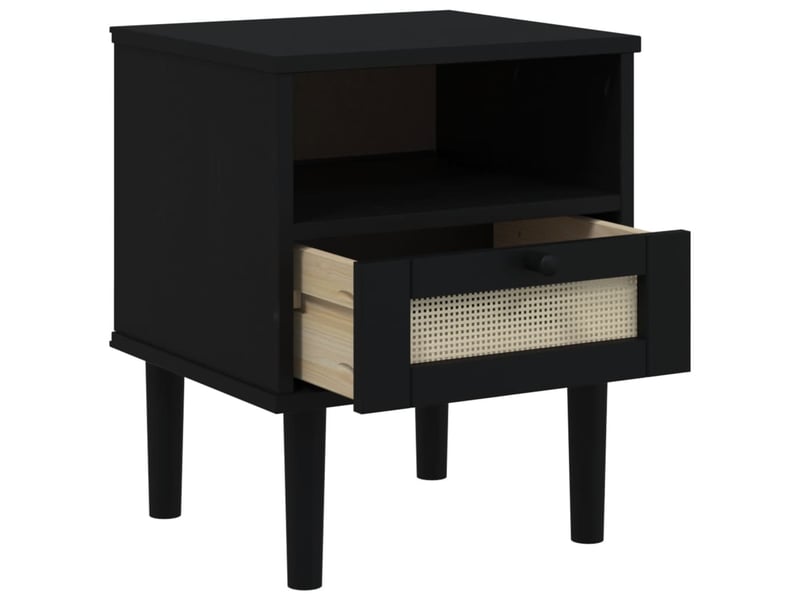  Table de chevet - cabinet de chevet - table de nuit senja aspect de rotin noir bois de pin massif  - Conforama D