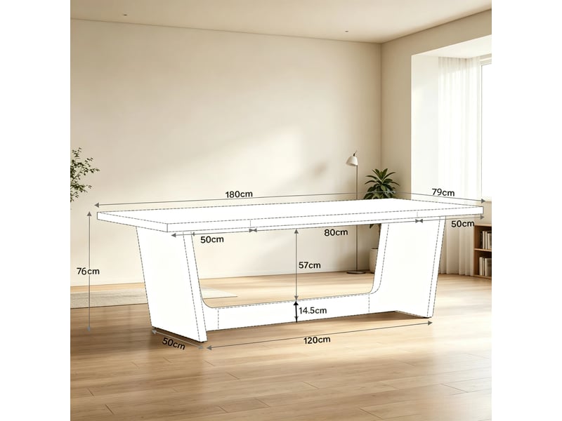 Table à manger pour 6 à 8 personnes en bois avec plateau spacieux et base stable, style campagne, 180×79×75 cm marron - Conforama D
