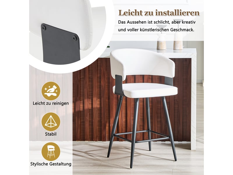  Tabourets de bar lot de 2 avec dossier et repose-pieds - lpospi - assise ergonomique, similicuir pu - blanc  - Conforama E