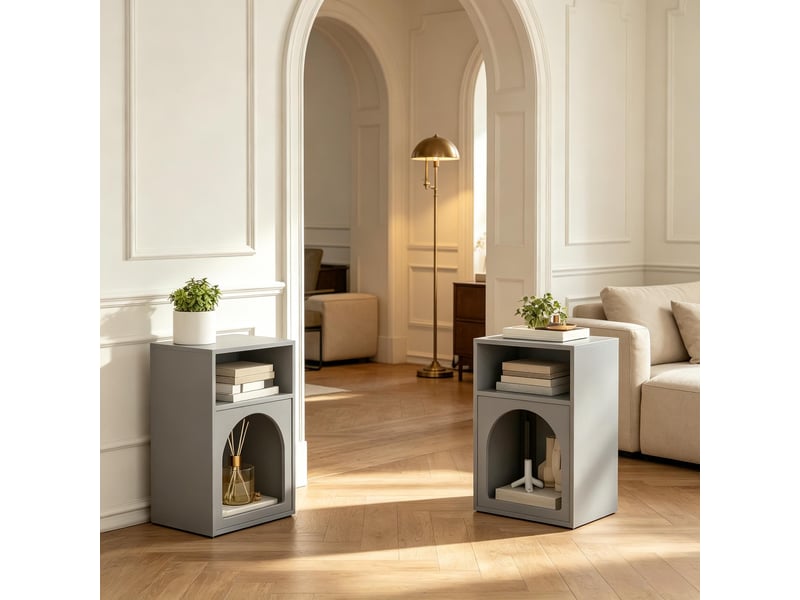 Table de chevet - ensemble de 2 tables de chevet, table de nuit avec compartiments ouverts, design incurvé - Conforama E