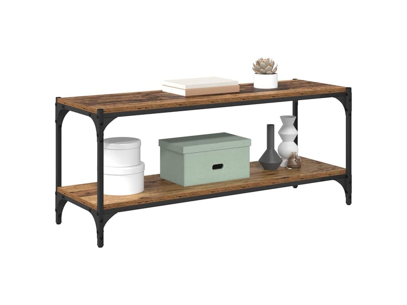  Meuble tv - banc tv - meuble de rangement bois ancien 100x33x41cm bois d'ingénierie et fer  - Conforama C