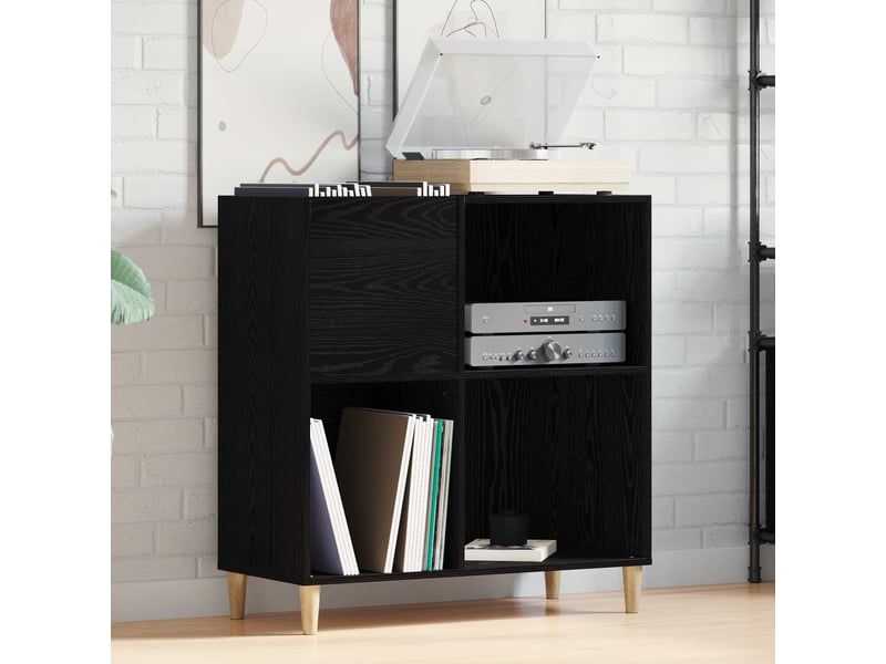 Meuble à vinyles, armoire à disques chêne noir 84,5x38x89 cm bois d'ingénierie shl40771 - Conforama B