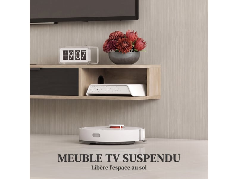  Meuble tv suspendu, meuble télé pour téléviseur jusqu'à 60 pouces, tiroir rabattable 2 étagères 140x24x16cm bois naturel  - Conforama D