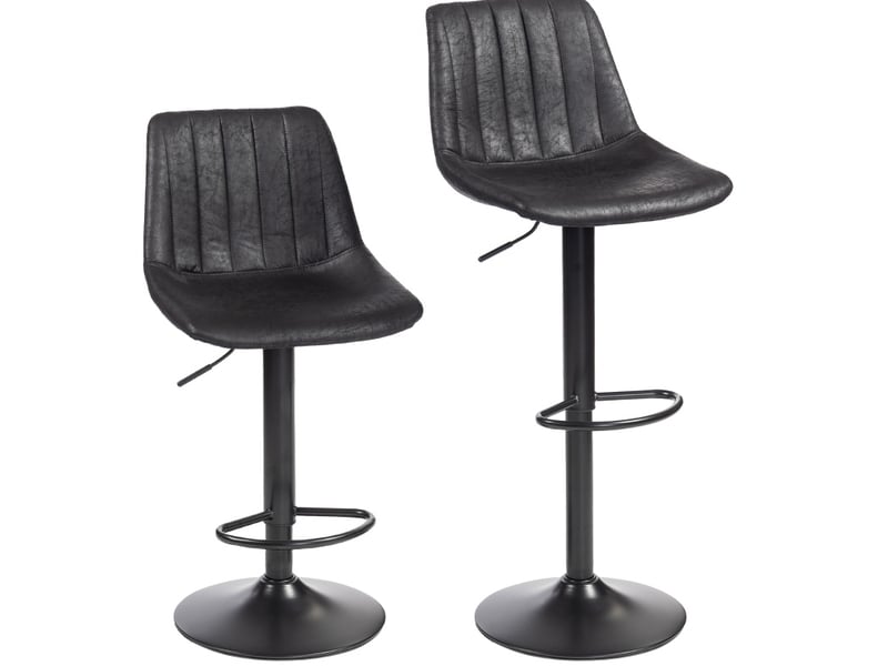  Lot de 2 tabourets de bar réglables avec repose-pieds et dossier haut, style rétro en microfibre noire  - Conforama A