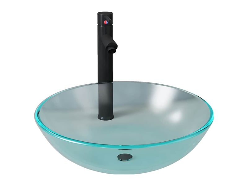 Lavabo de bain, vasque à poser avec robinet et drain à poussoir verre trempé cf65645 - Conforama A